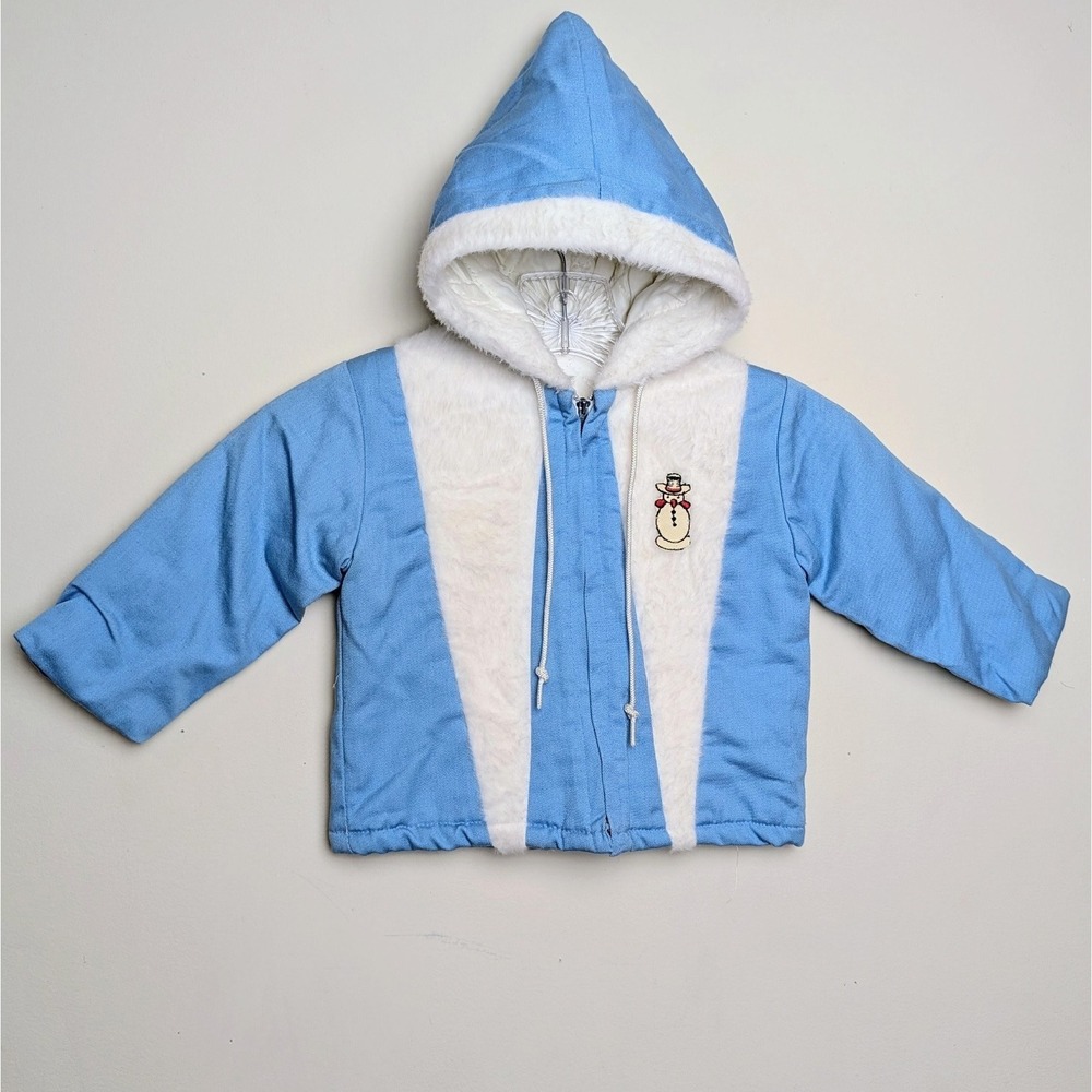 Vintage 60s‎ Sears Snowman Blue White Hooded Winter Jacket Coat Size 18 Months